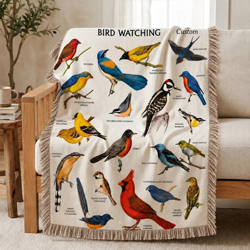 Bird Watching Bird Species Collection Tassels Blanket