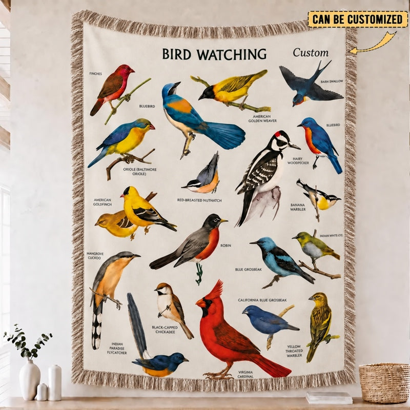 Bird Watching Bird Species Collection Tassels Blanket