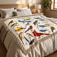 Bird Watching Bird Species Collection Tassels Blanket