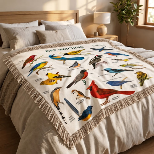 Bird Watching Bird Species Collection Tassels Blanket