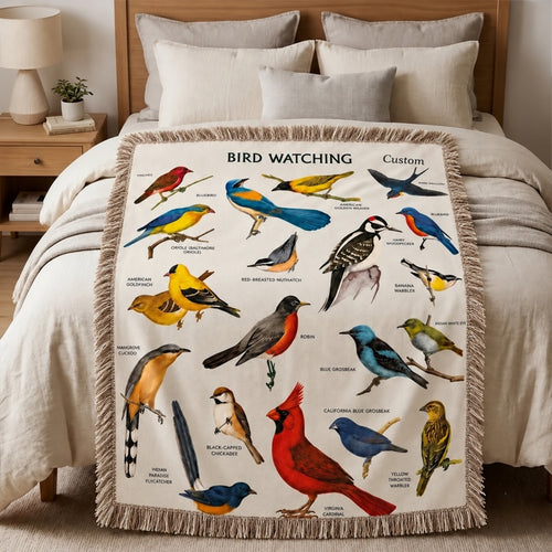 Bird Watching Bird Species Collection Tassels Blanket