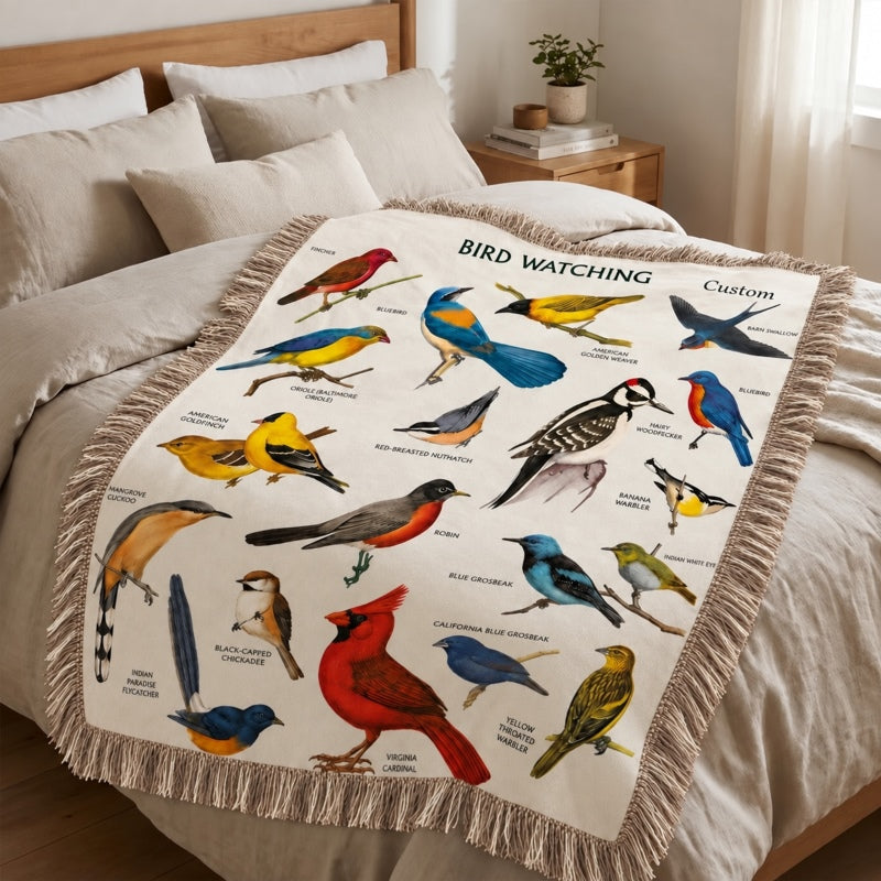 Bird Watching Bird Species Collection Tassels Blanket