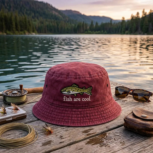 Fish Are Cool Fishing Embroidered Bucket Hat