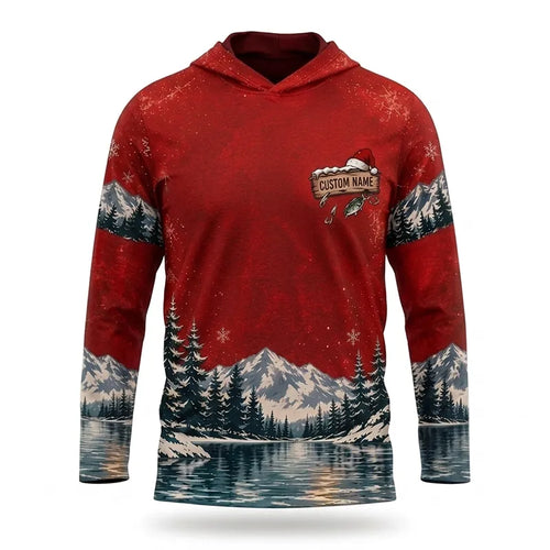 I'd Rather Be Fishing Santa Christmas Hooded Long Sleeve Shirt