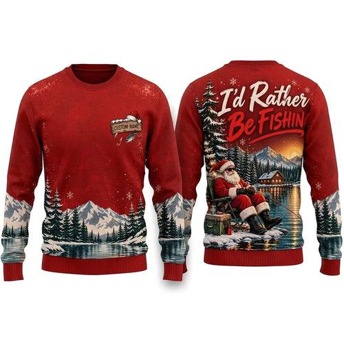 I'd Rather Be Fishing Santa Christmas Sweater