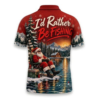 I'd Rather Be Fishing Santa Christmas Polo Shirt