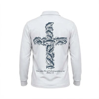 Personalized Matthew 4:19 Fishers of Men Christian Fishing Polo Long Sleeve Shirt