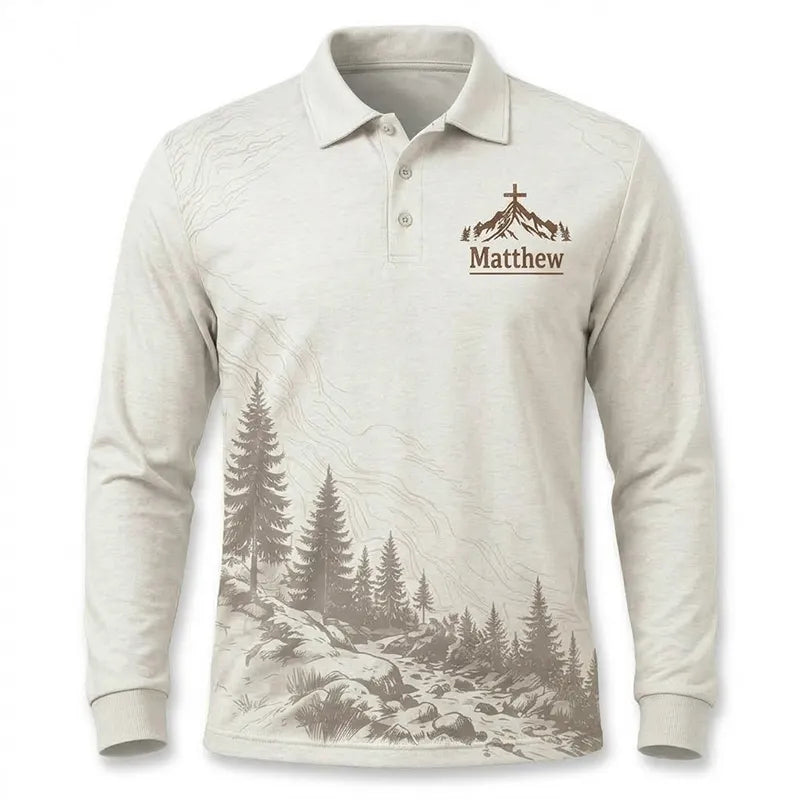 Faith Over Mountains Personalized Name Christian Polo Long Sleeve Shirt