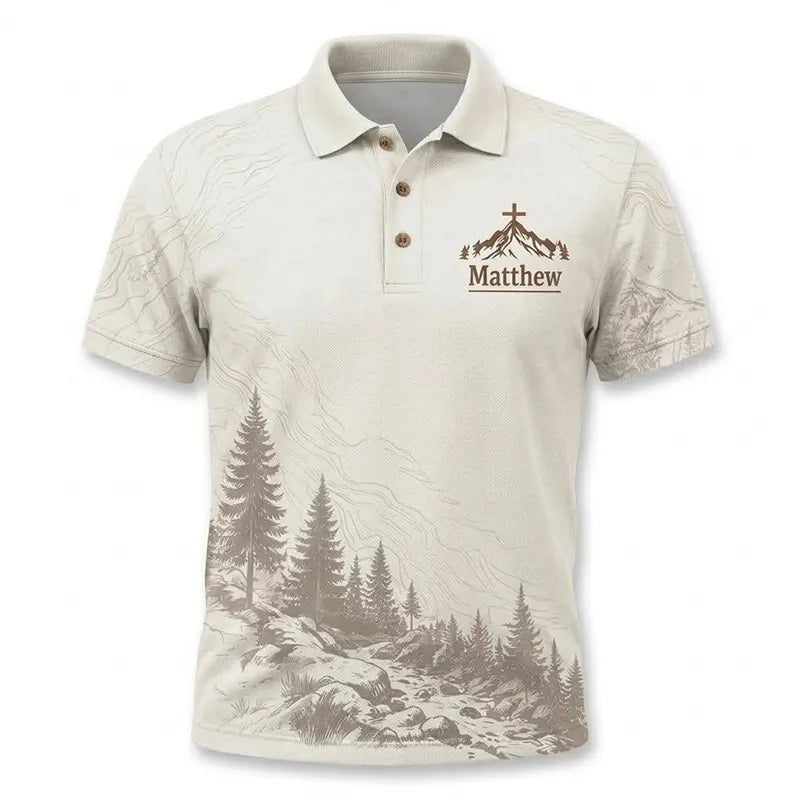 Faith Over Mountains Personalized Name Christian Polo Shirt