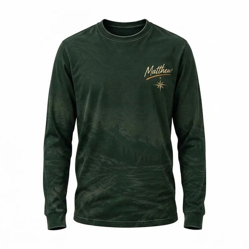 Personalized Off the Grid Fishing Topographic Map Long Sleeve Shirt