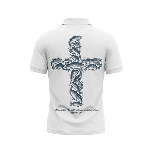 Personalized Matthew 4:19 Fishers of Men Christian Fishing Polo Shirt