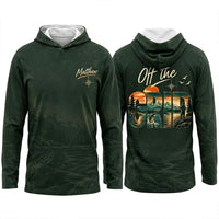 Personalized Off the Grid Fishing Topographic Map Hooded Long Sleeve Shirt