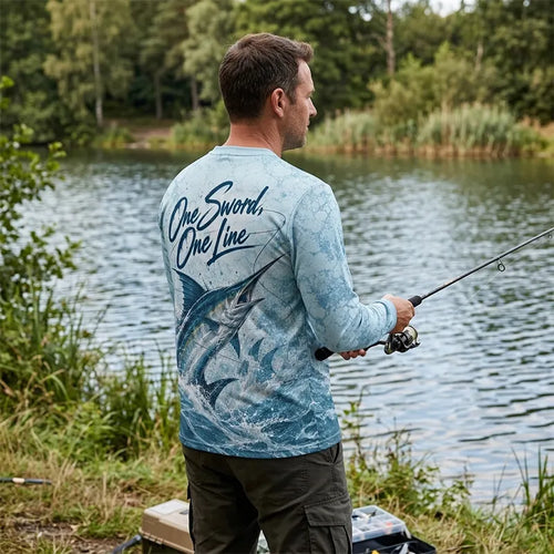 3D Fishing Deep Sea Marlin Ocean Design Long Sleeve Shirt