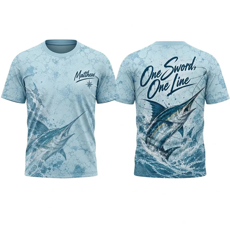 3D Fishing Deep Sea Marlin Ocean Design T-Shirt