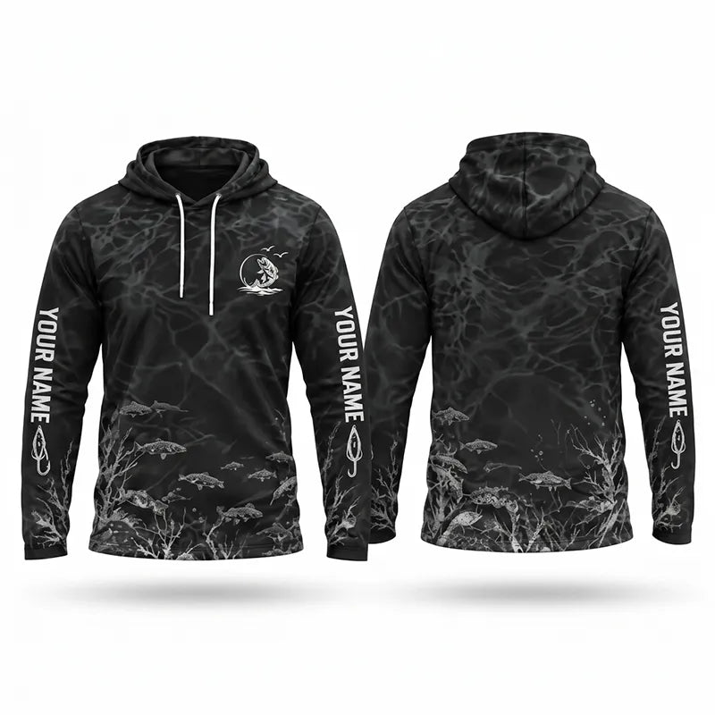Personalized Underwater Fishing Water Ripple Hooded Long Sleeve Shirt