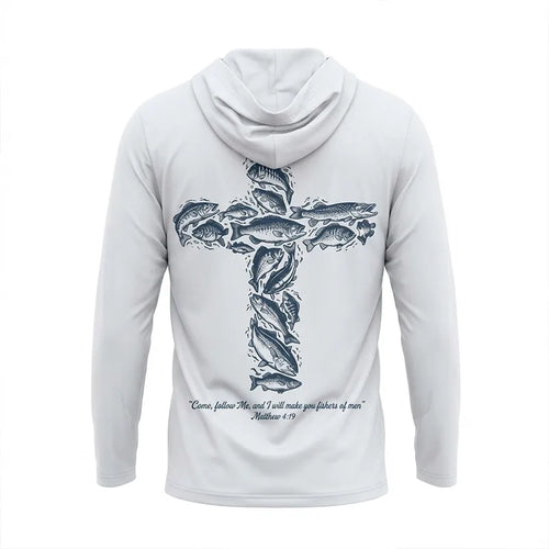 Personalized Matthew 4:19 Fishers of Men Christian Fishing Hooded Long Sleeve Shirt