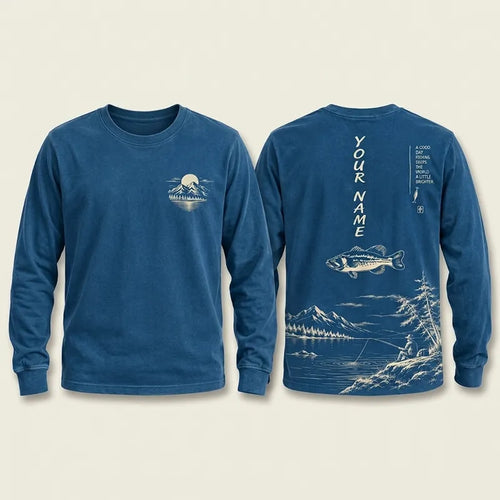 Personalized Vintage Bass Fishing Graphic Long Sleeve Shirt