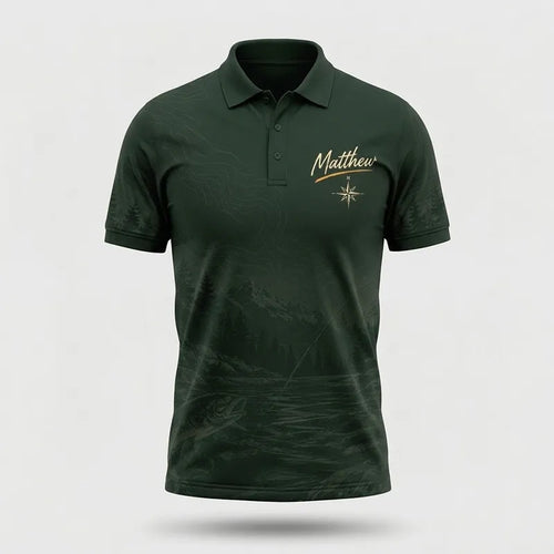 Personalized Off the Grid Fishing Topographic Map Polo Shirt