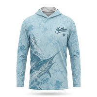 3D Fishing Deep Sea Marlin Ocean Design Long Sleeve Hooded Shirt