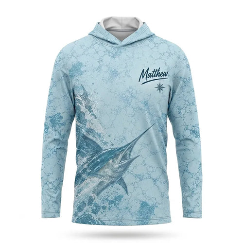 3D Fishing Deep Sea Marlin Ocean Design Long Sleeve Hooded Shirt