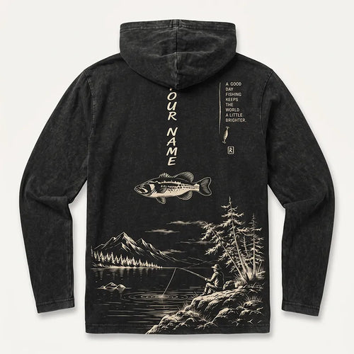 Personalized Vintage Bass Fishing Graphic Hooded Long Sleeve Shirt