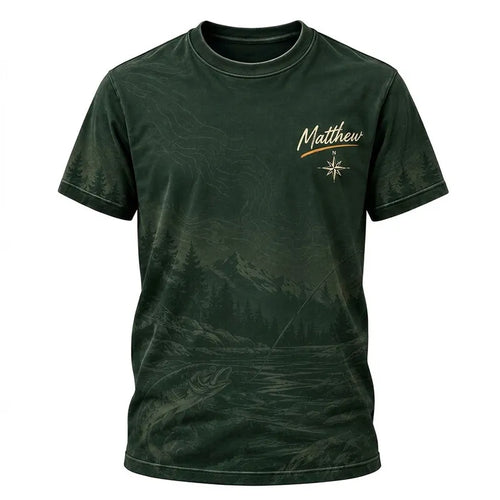 Personalized Off the Grid Fishing Topographic Map T-Shirt