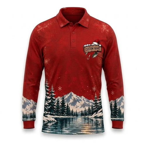 I'd Rather Be Fishing Santa Christmas Polo Long Sleeve Shirt