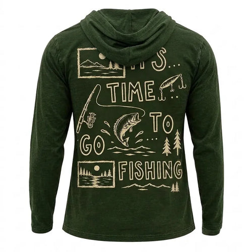 Personalized It's Time To Go Fishing Fathom Thread Hooded Long Sleeve Shirt