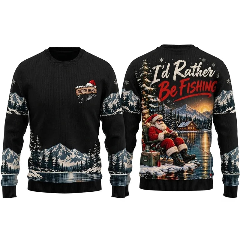 I'd Rather Be Fishing Santa Christmas Sweater