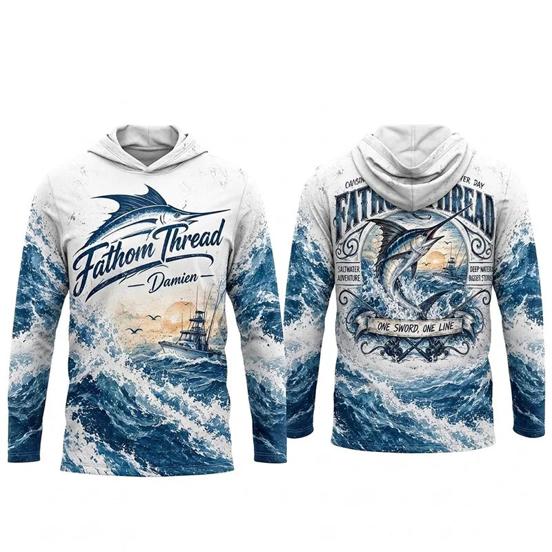 Fathom Thread Marlin Saltwater Adventure Hooded Long Sleeve Shirt