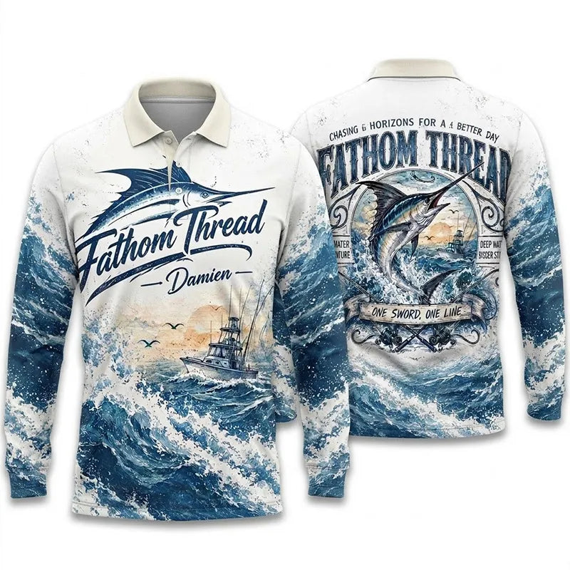Fathom Thread Marlin Saltwater Adventure Polo Long Sleeve Shirt