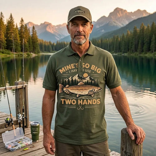 Mines So Big I Have To Use Two Hands Vintage Fishing Polo Shirt