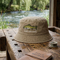 Fish Are Cool Fishing Embroidered Bucket Hat