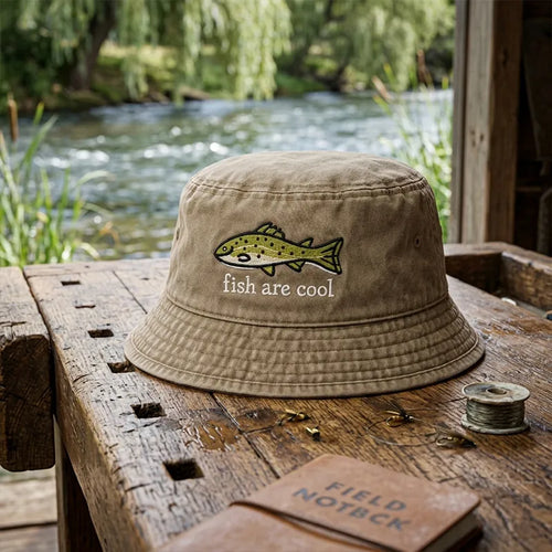 Fish Are Cool Fishing Embroidered Bucket Hat