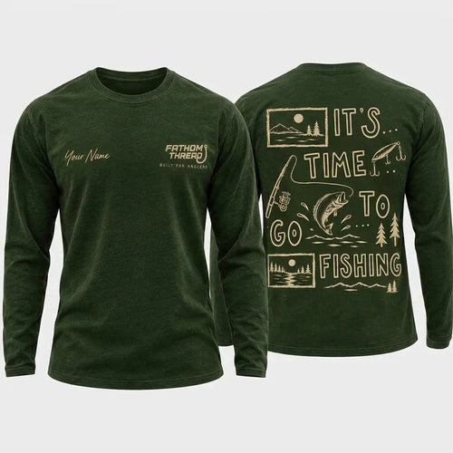 Personalized It's Time To Go Fishing Fathom Thread Long Sleeve Shirt