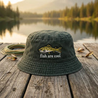 Fish Are Cool Fishing Embroidered Bucket Hat