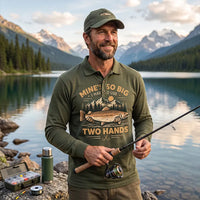Mines So Big I Have To Use Two Hands Vintage Fishing Long Sleeve Polo Shirt