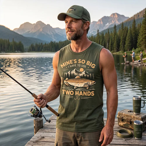 Mines So Big I Have To Use Two Hands Vintage Fishing Tank Top