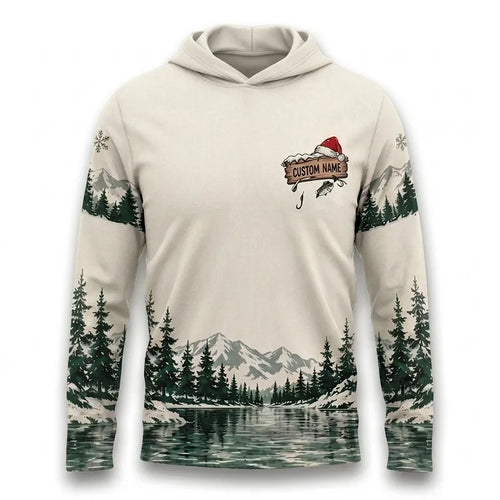I'd Rather Be Fishing Santa Christmas Hooded Long Sleeve Shirt