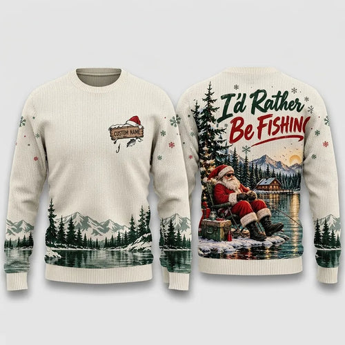 I'd Rather Be Fishing Santa Christmas Sweater