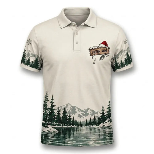 I'd Rather Be Fishing Santa Christmas Polo Shirt
