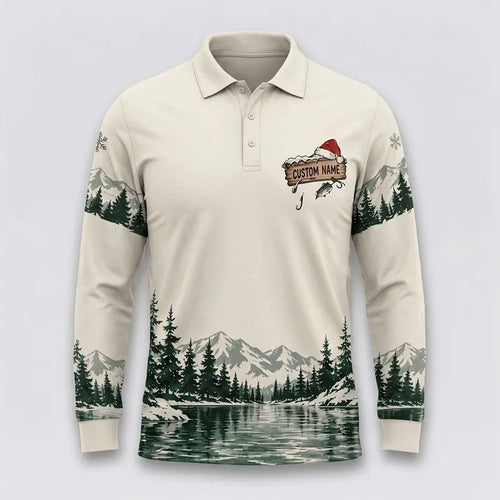 I'd Rather Be Fishing Santa Christmas Polo Long Sleeve Shirt