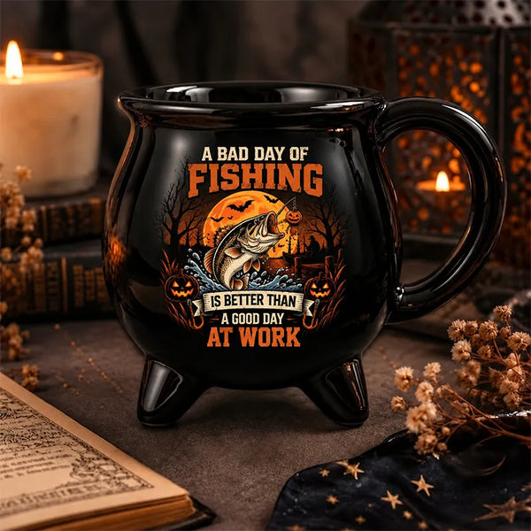A Bad Day Fishing Personalized Halloween Cauldron Mug