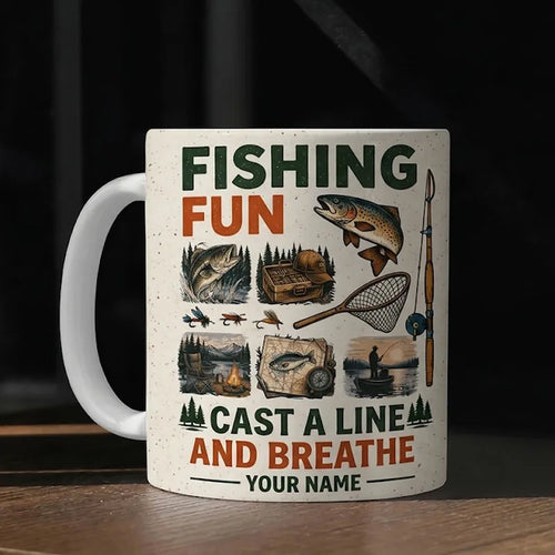 Personalized Fishing Fun Cast A Line And Breathe Ceramic Mug