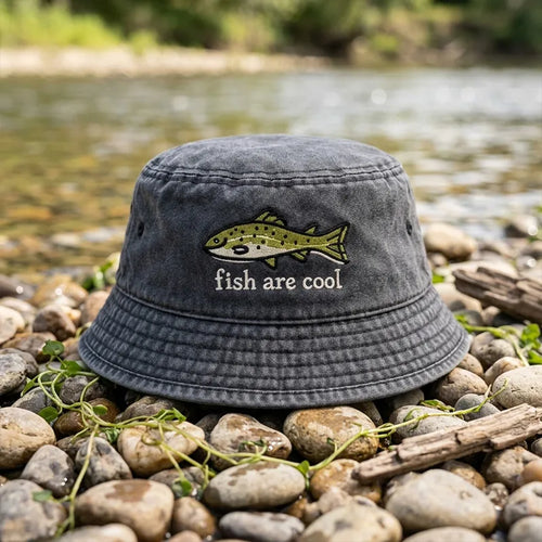 Fish Are Cool Fishing Embroidered Bucket Hat