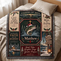 Gone Fishing with Jesus Personalized Christmas Fishing Tassels Blanket