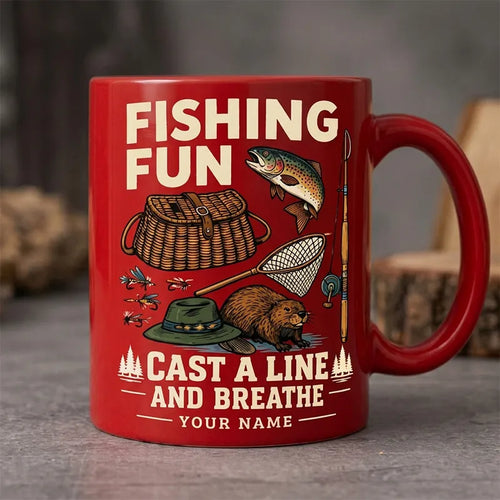 Personalized Fishing Fun Cast A Line And Breathe Ceramic Mug