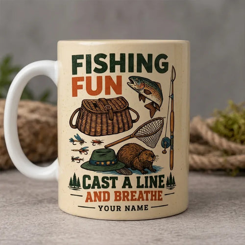 Personalized Fishing Fun Cast A Line And Breathe Ceramic Mug