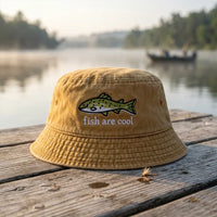 Fish Are Cool Fishing Embroidered Bucket Hat