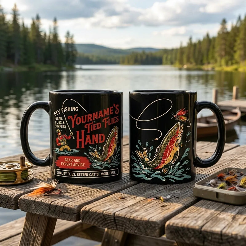 Personalized Hand Tied Flies Rainbow Trout Fly Fishing Mug